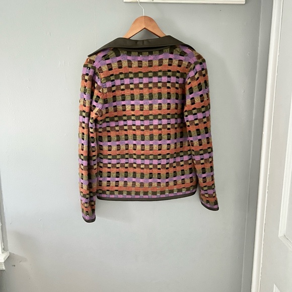 SIGRID OLSEN Open Cardigan Sweater Jacket Leather Trim Multi-Color Womens Size S - Picture 7 of 7